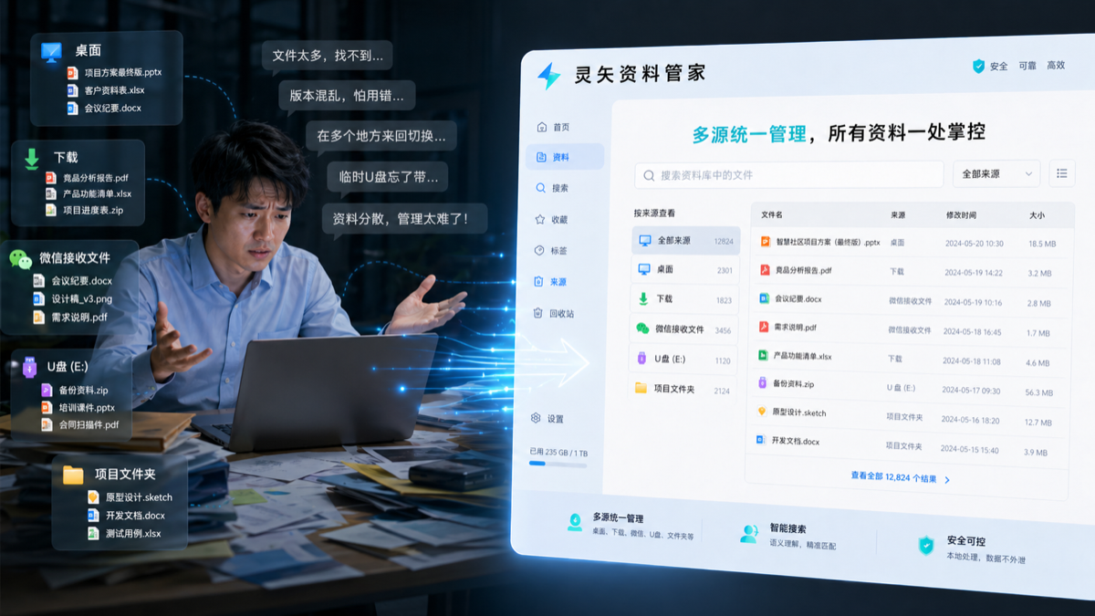 灵矢资料管理助手多源统一管理界面