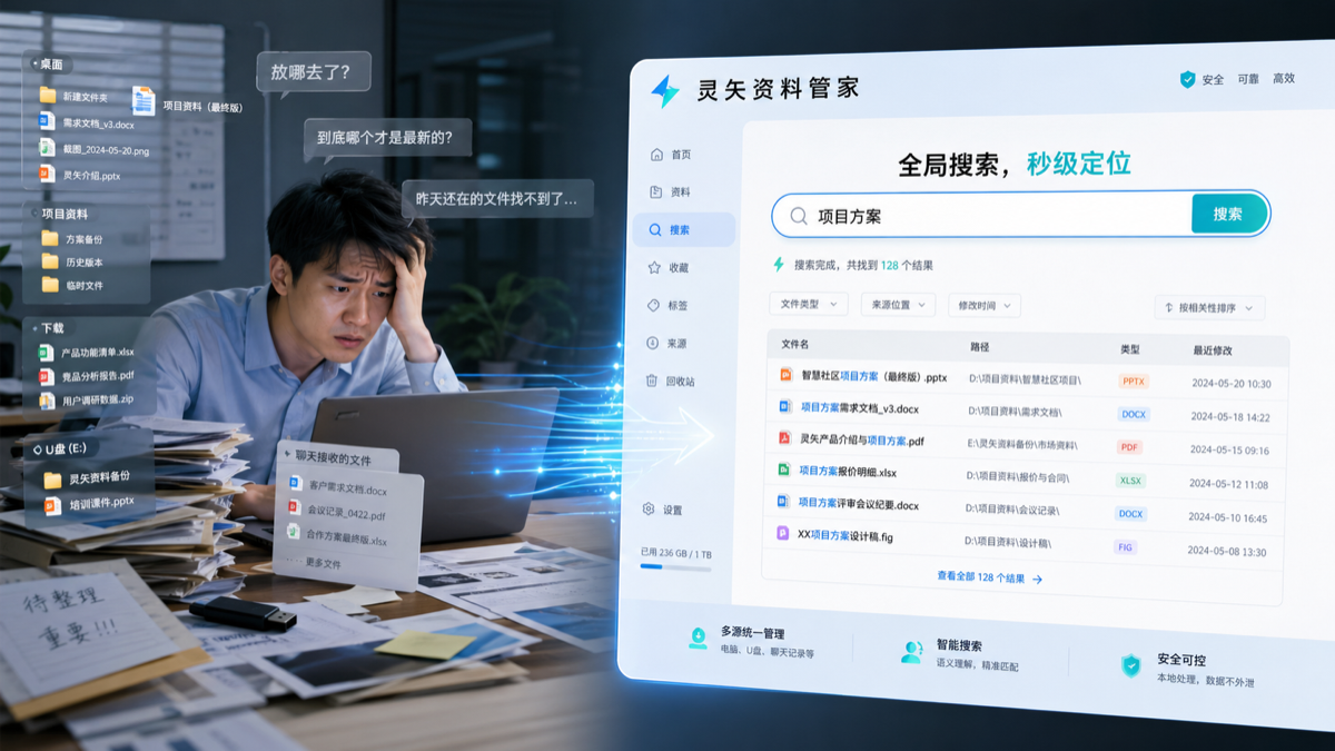 灵矢资料管理助手全局搜索界面